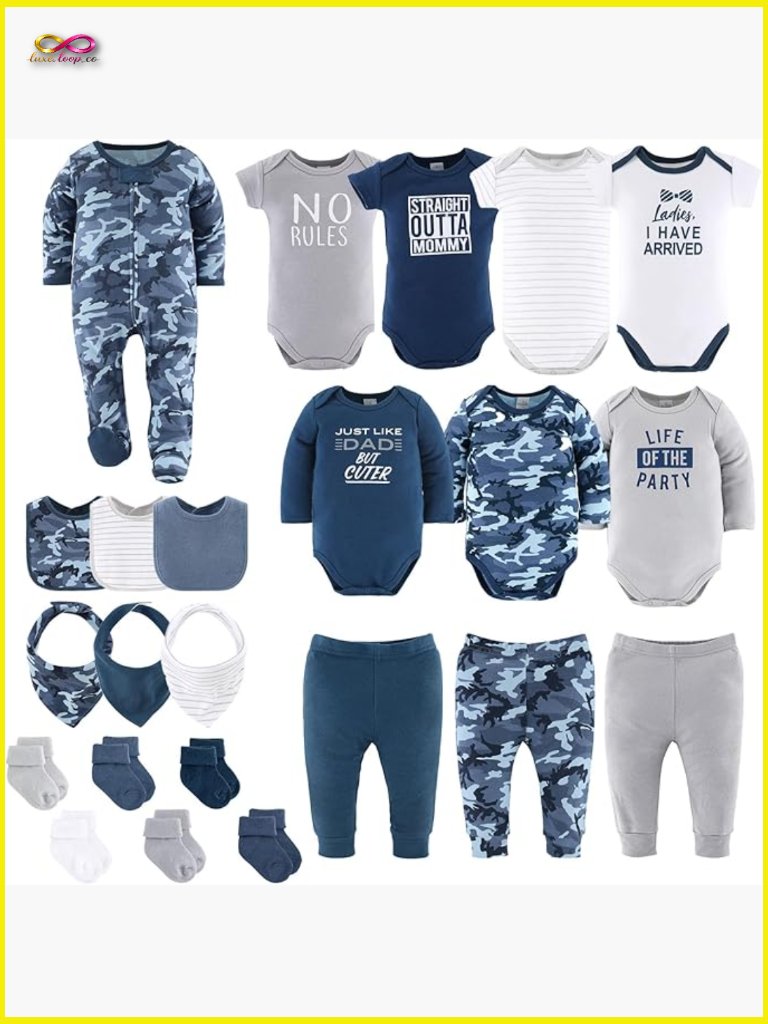 Baby Boy Layette Gift Set 23-Piece Infant Essentials Bodysuits Sleeper Pants